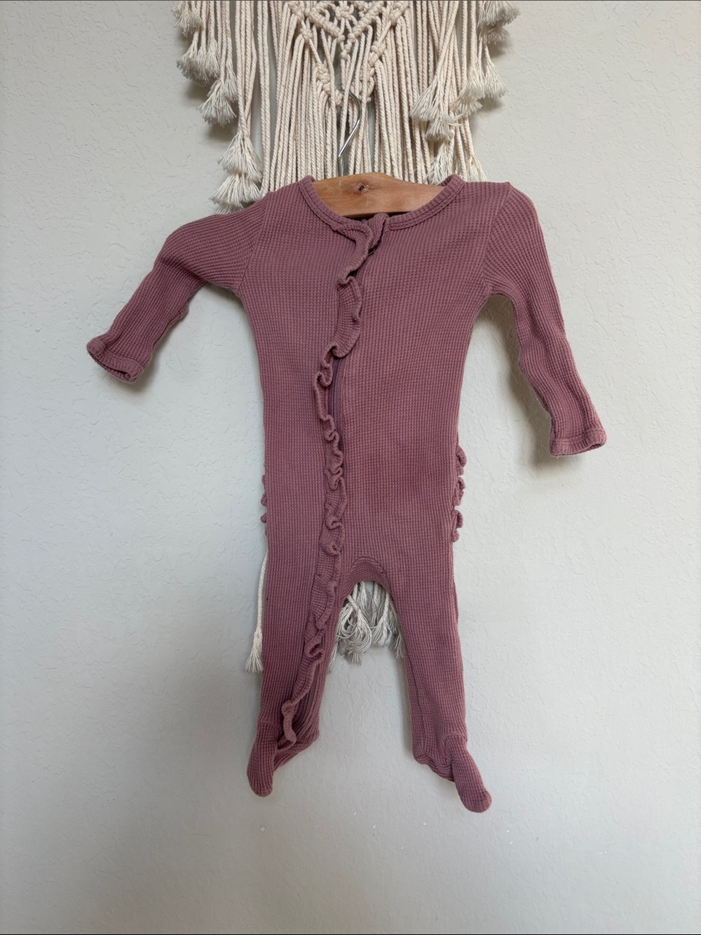 Spearmint Love Ruffle Trim footie Dusty Rose